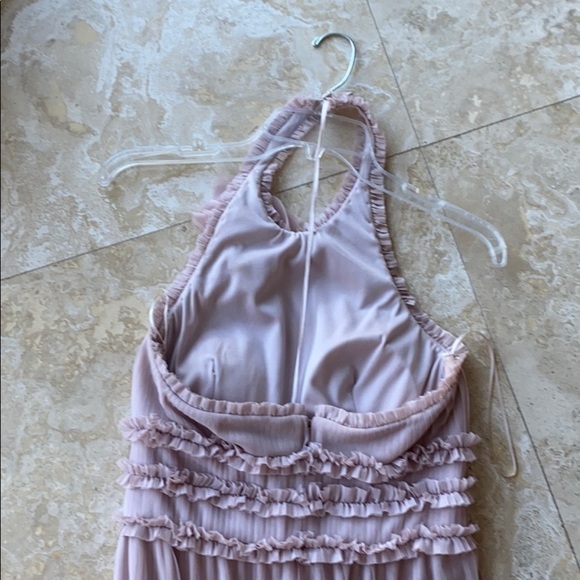 Js Collections Blush Pleated Mesh Halter FL Gown 4 - Picture 7 of 9